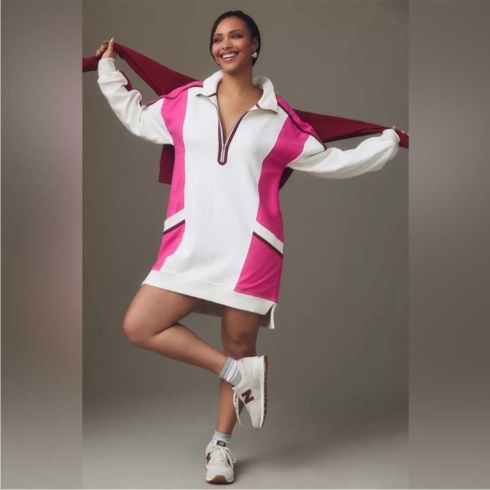 Anthropologie Daily Practice Twofer Athletic Mini Dress Pink White Size Medium